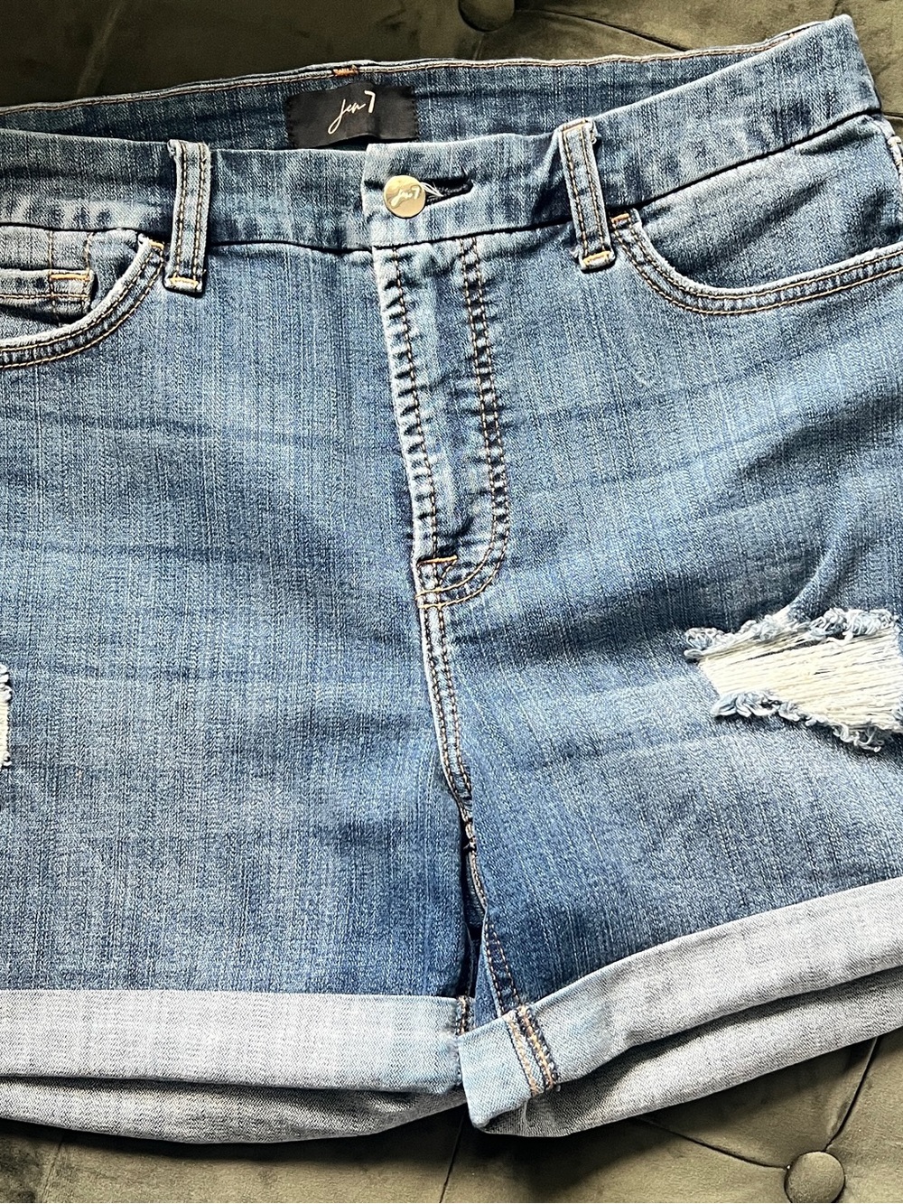 Joules Blue Distressed Roll-Cuff Denim Jean Shorts